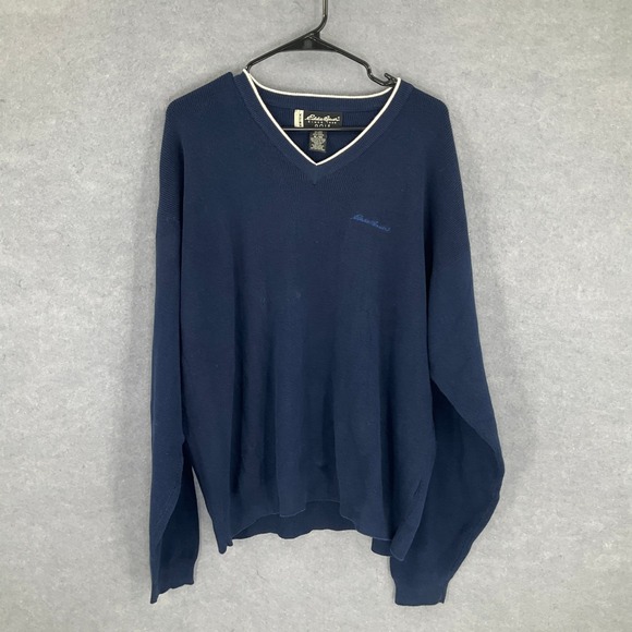 Eddie Bauer Golf Mens XL V Neck Sweater Blue Cotton Blend Long Sleeve Outdoor - Picture 1 of 8